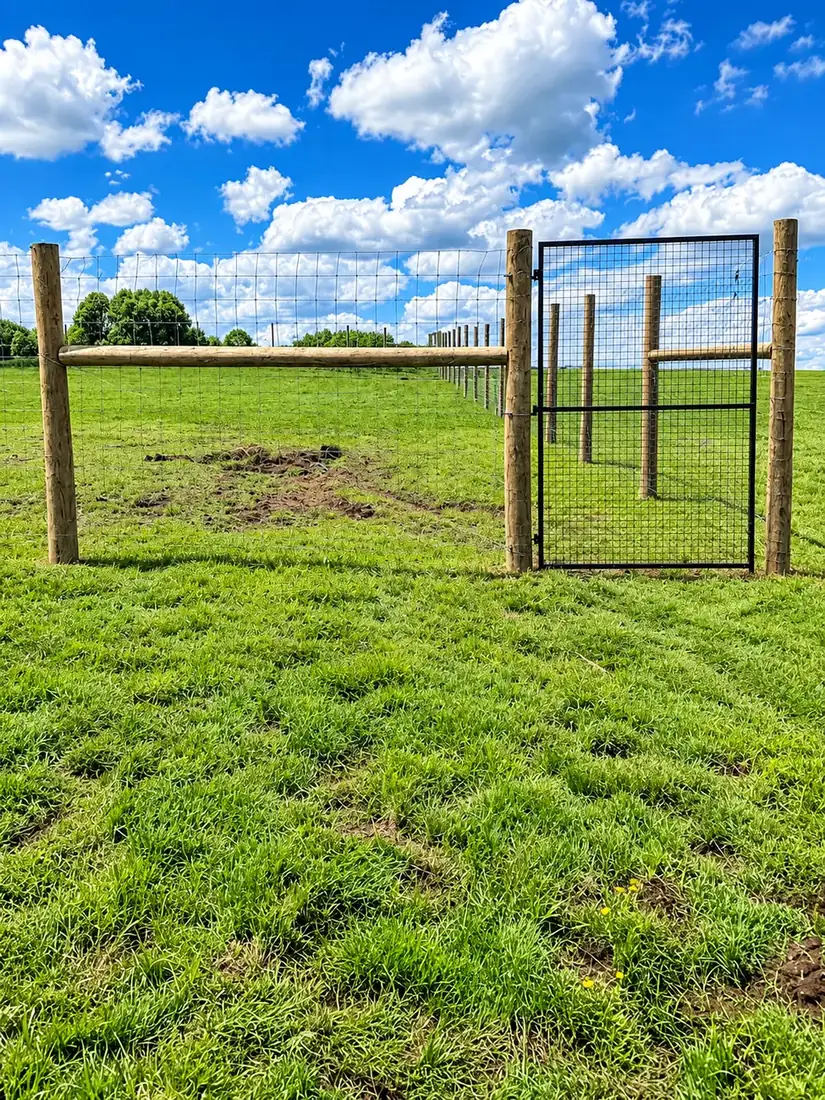 Walk gate set into a wire fence line